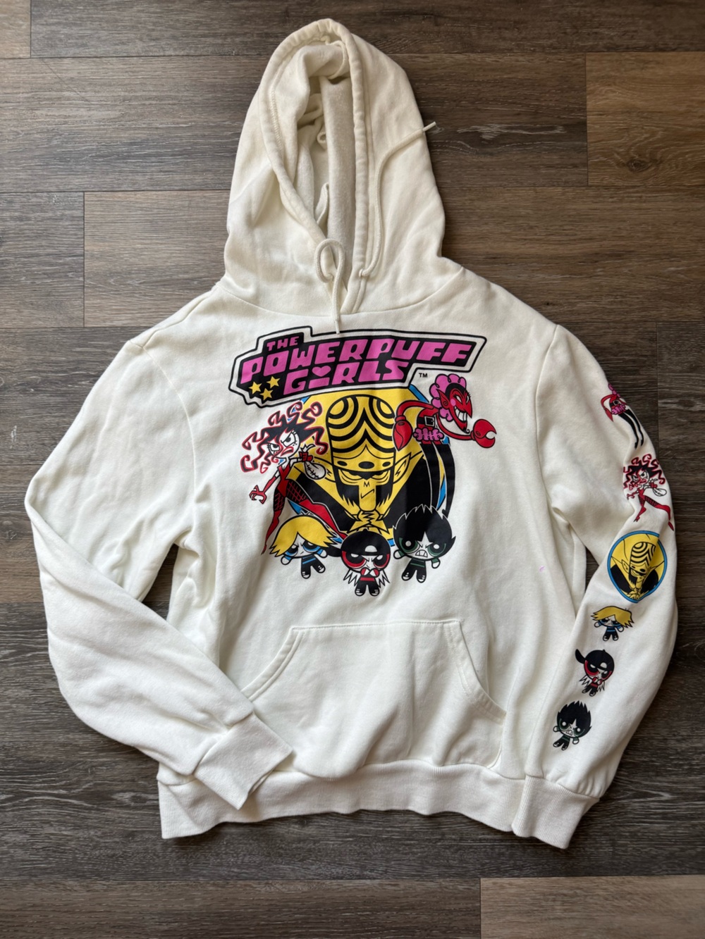 The Powerpuff Girls Cream Graphic Hoodie Sz S oversized